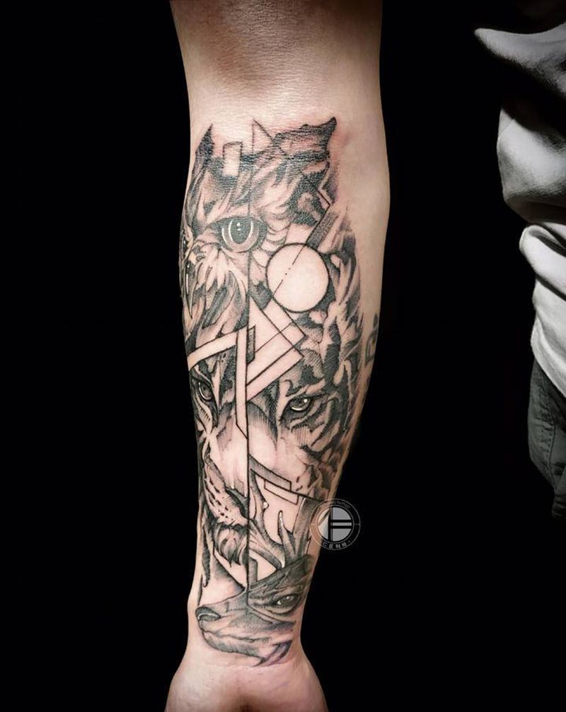 小动物们纹身图片_几何动物纹身图案