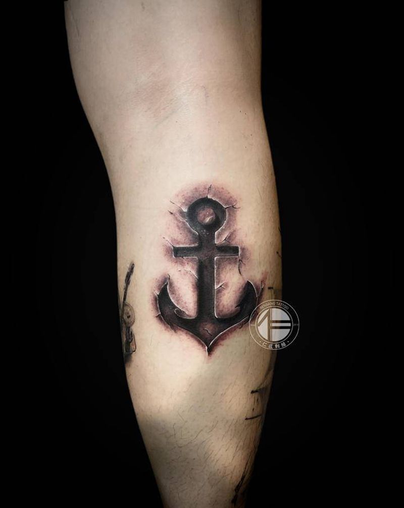 船锚纹身图片_腿部纹身图案