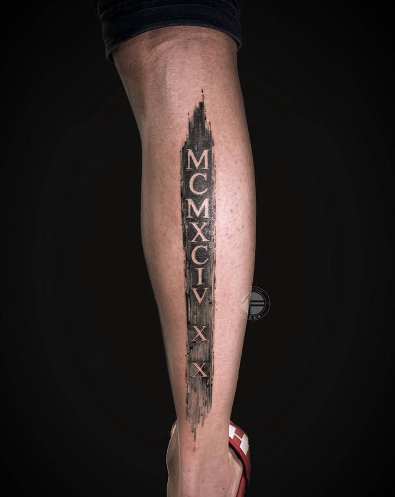 罗马数字纹身图片_脚部腿部纹身图案