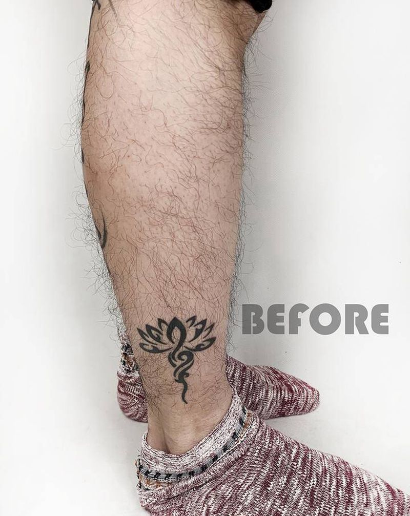 遮盖纹身图片_腿部水墨纹身图案