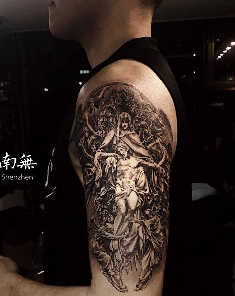 圣母怜子纹身图片_手臂欧美写实纹身图案