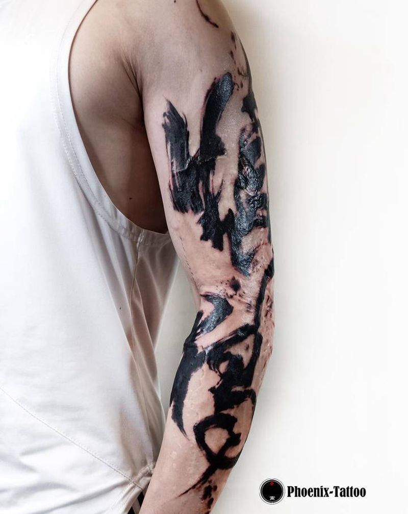 慎独纹身图片_手臂水墨纹身图案