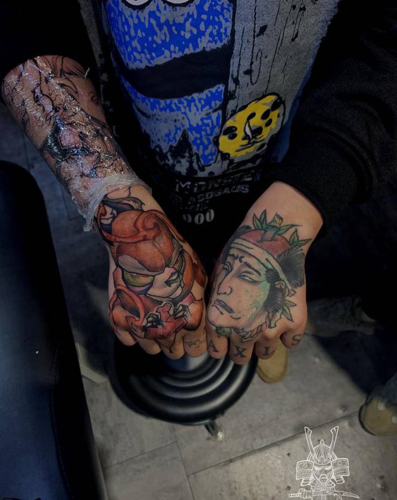 手背待续纹身图片_手部New School纹身图案