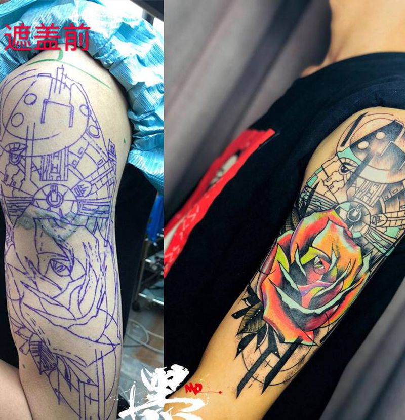 #遮盖纹身#系列2⃣️纹身图片_手臂腿部New School纹身图案