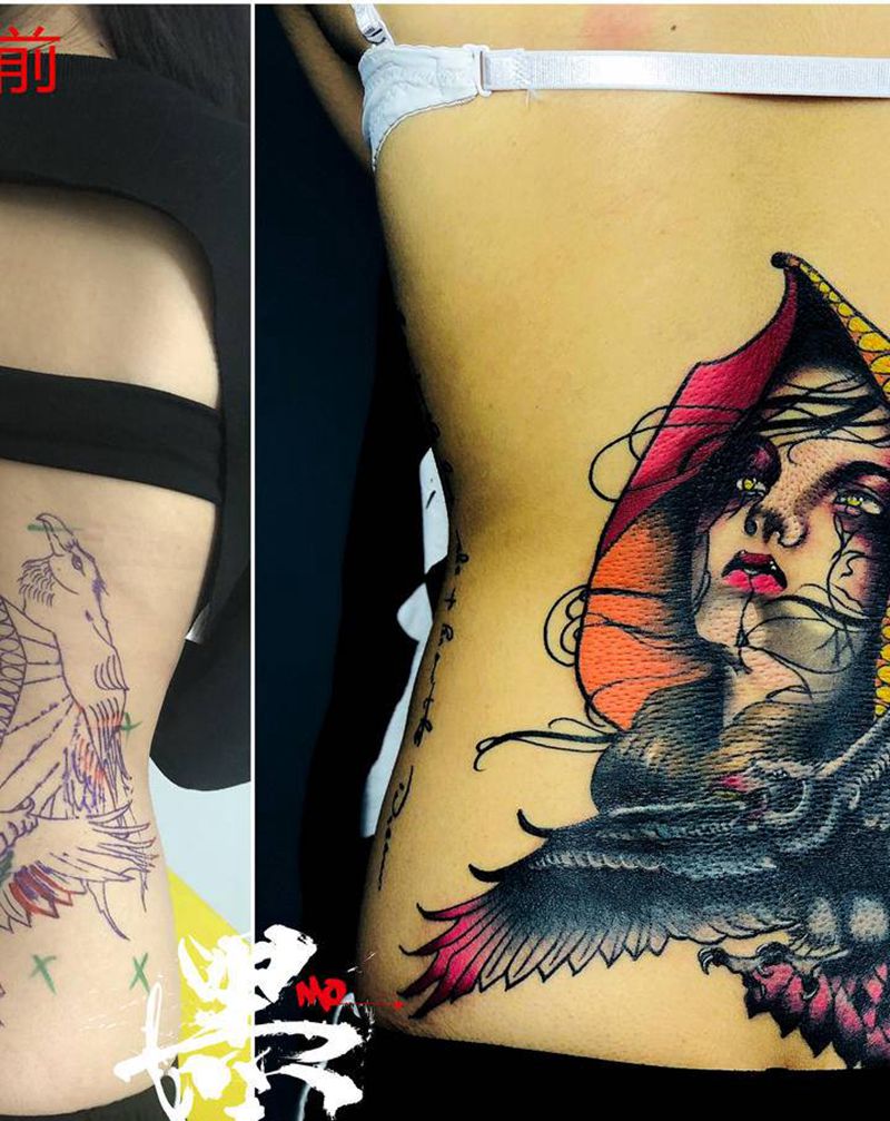 #遮盖纹身#系列4⃣️纹身图片_背部手臂New School纹身图案