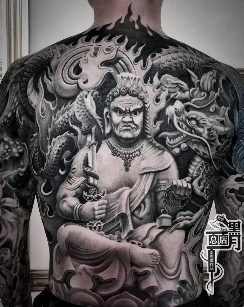 不动明王纹身图片_背部新传统纹身图案