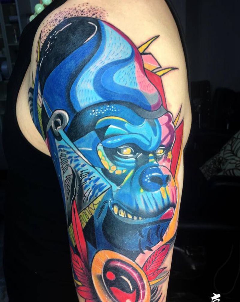 彩色系列:1⃣️纹身图片_手臂背部New School纹身图案