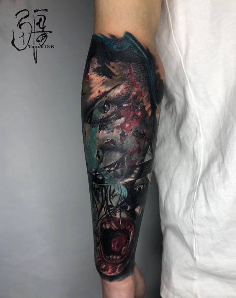 尖叫纹身图片_手臂手部欧美写实水彩纹身图案