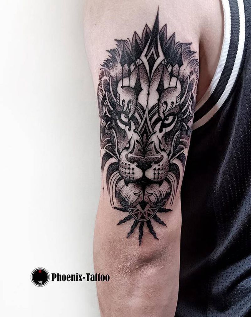 狮子纹身图片_手臂图腾纹身图案