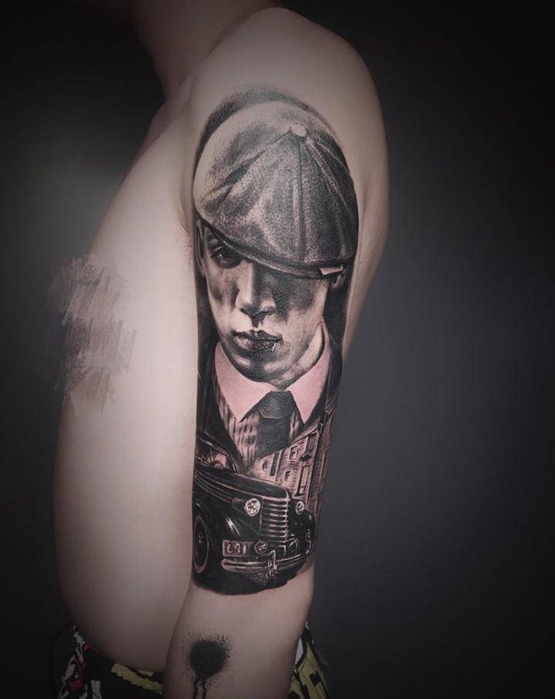 剃刀党(脸上结痂了)未完-纹身图片_手臂欧美写实纹身图案