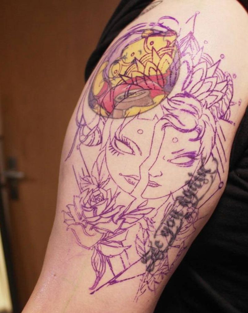 遮盖图纹身图片_手臂手部New School水彩摩羯座金牛座玫瑰花纹身图案