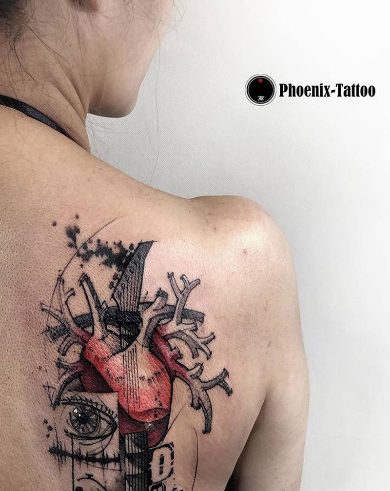 手绘纹身图片_背部点刺几何手绘纹身图案