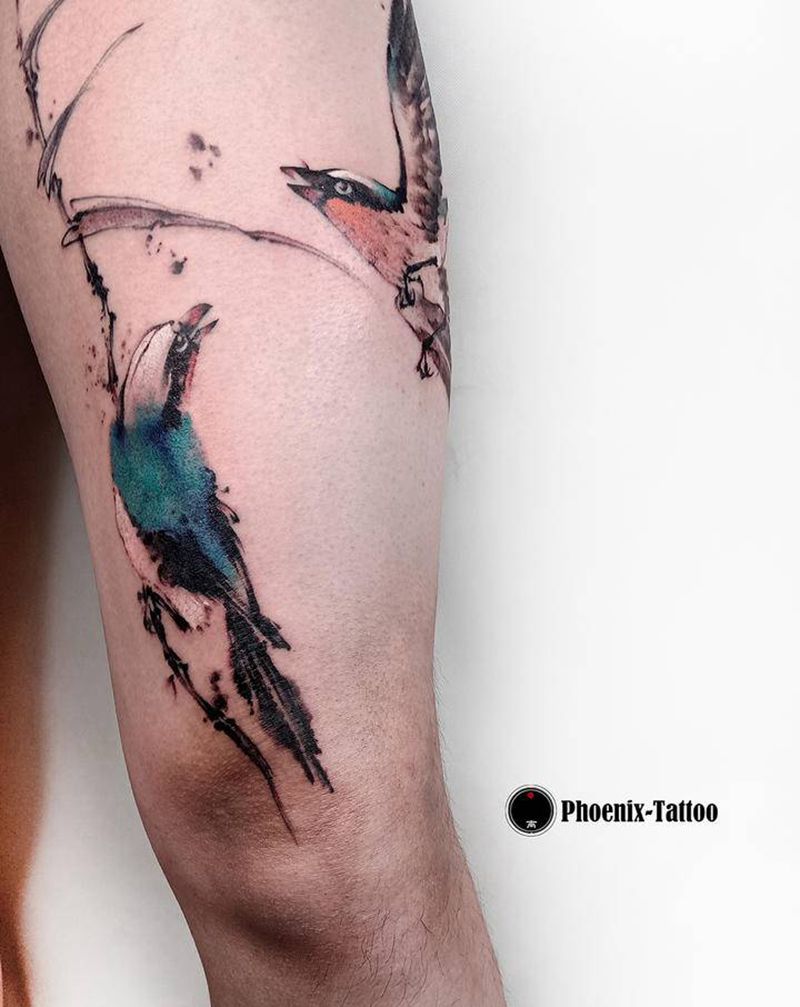 水墨纹身图片_腿部水墨纹身图案