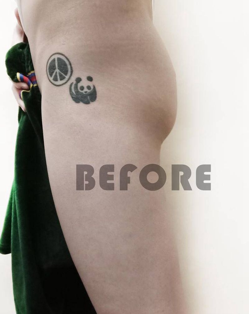 水墨鹤纹身图片_腿部臀部水墨纹身图案