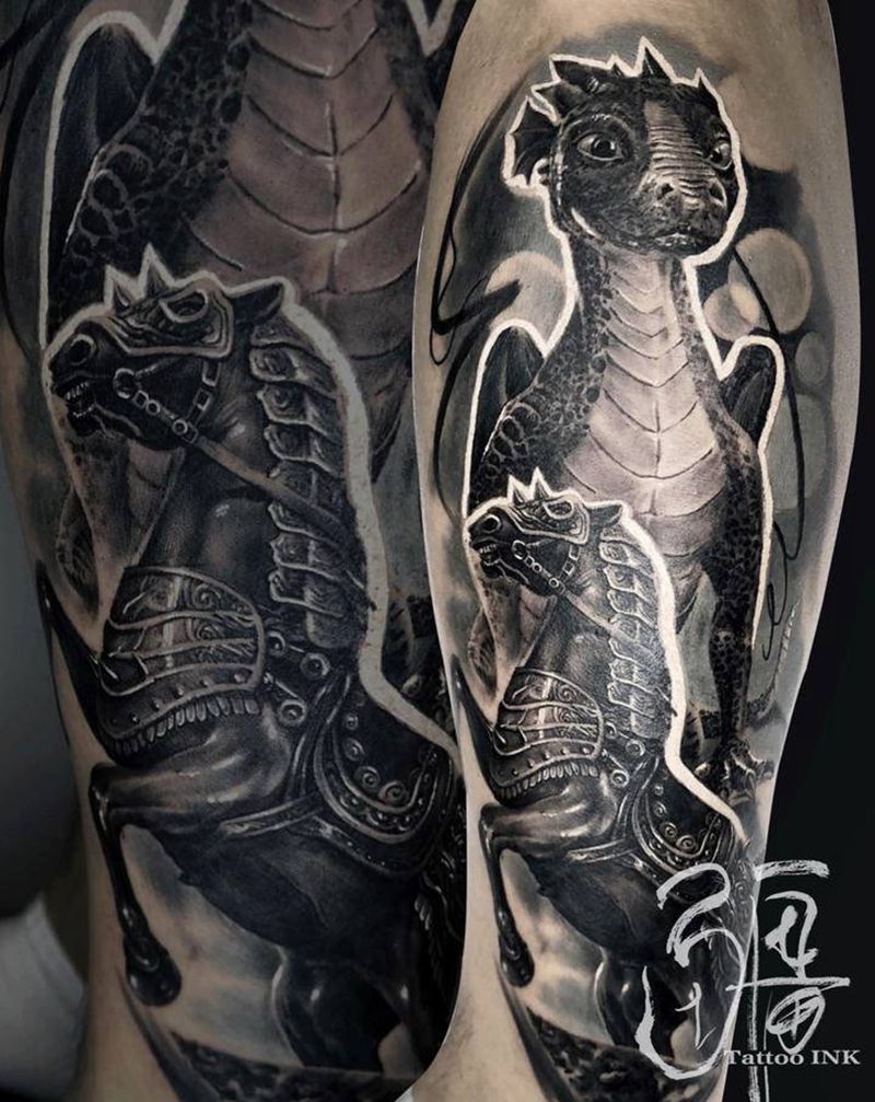 战龙纹身图片_脚部腿部纹身图案