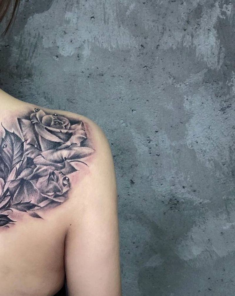 黑灰玫瑰纹身图片_欧美写实纹身图案