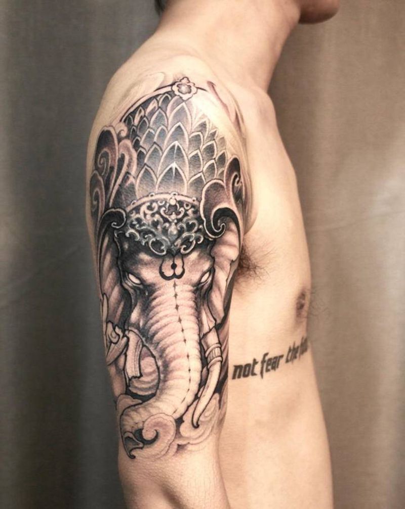 象神纹身图片_手臂手部新传统象神纹身图案