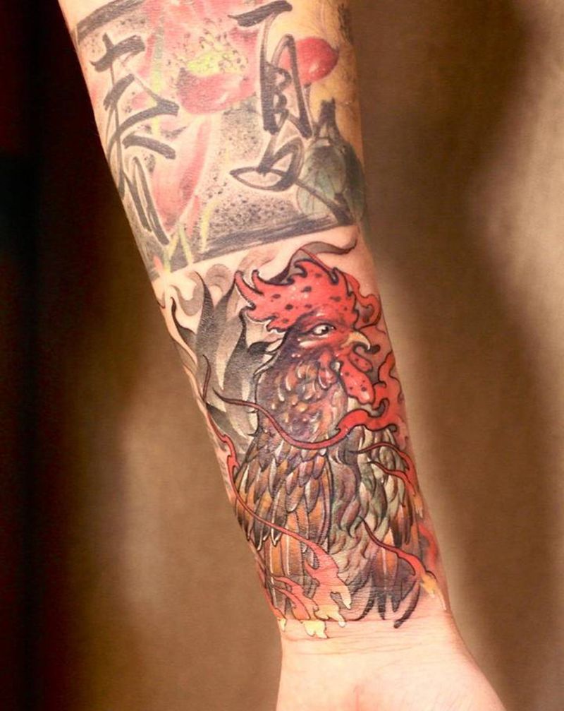 公鸡纹身图片_手臂手部新传统New School公鸡鸡纹身图案