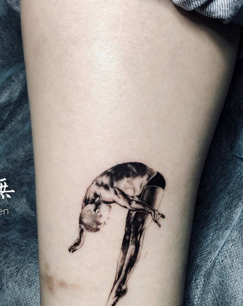 万能青年旅店纹身图片_脚部欧美写实单针人物写实纹身图案