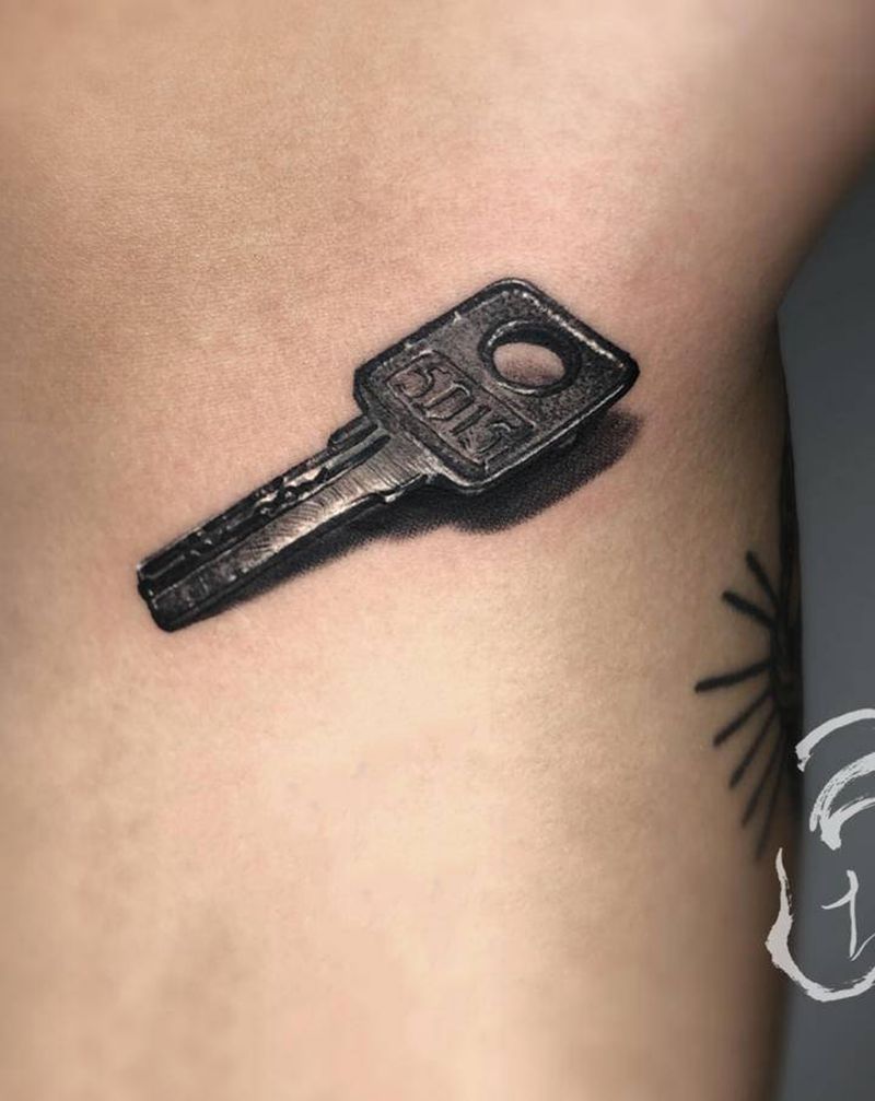 Ke y纹身图片_腿部脚部欧美写实纹身图案