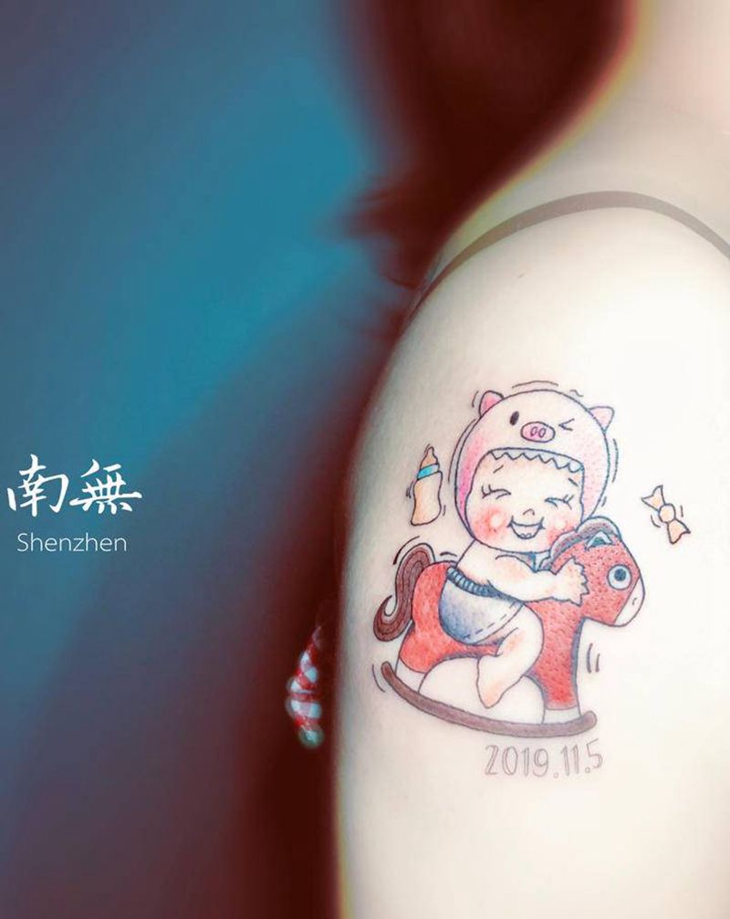 木马与小孩纹身图片_手臂Old SchoolNew School纹身图案