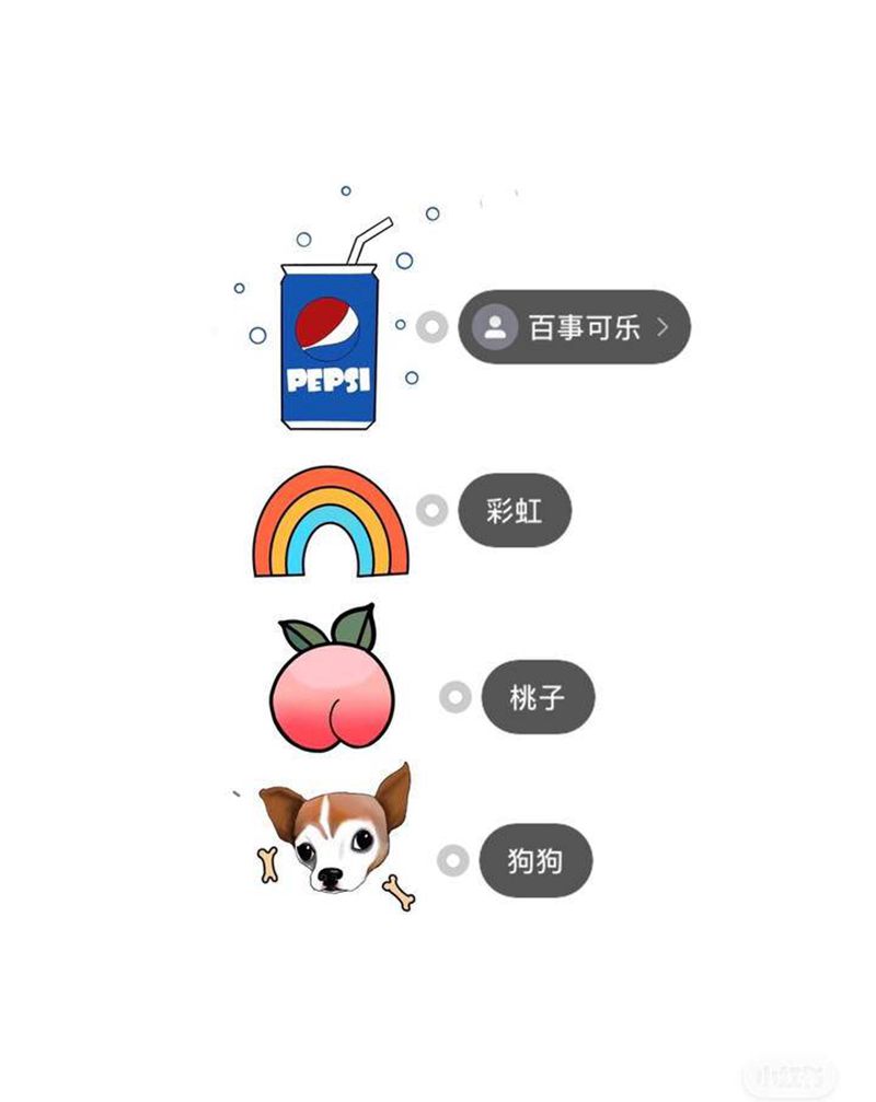 可乐与狗与桃子与彩虹纹身图片_手臂New School纹身图案