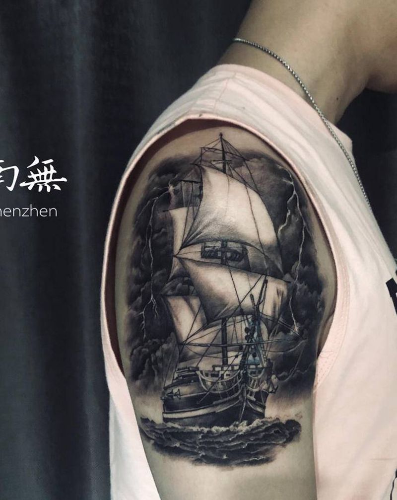 船纹身图片_手臂欧美写实纹身图案