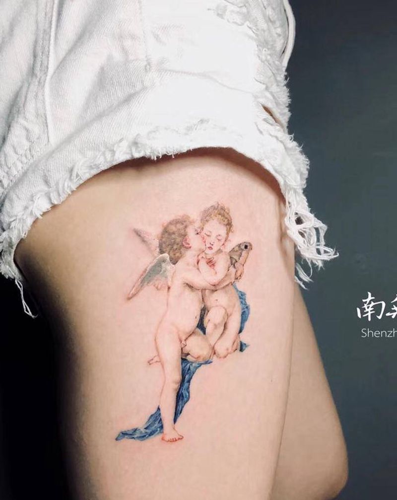 爱神与塞姬纹身图片_腿部New School纹身图案