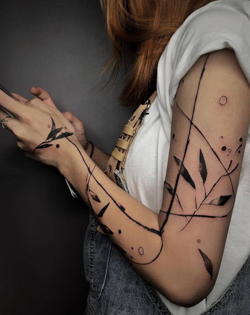 线条修改纹身图片_手臂几何水墨纹身图案