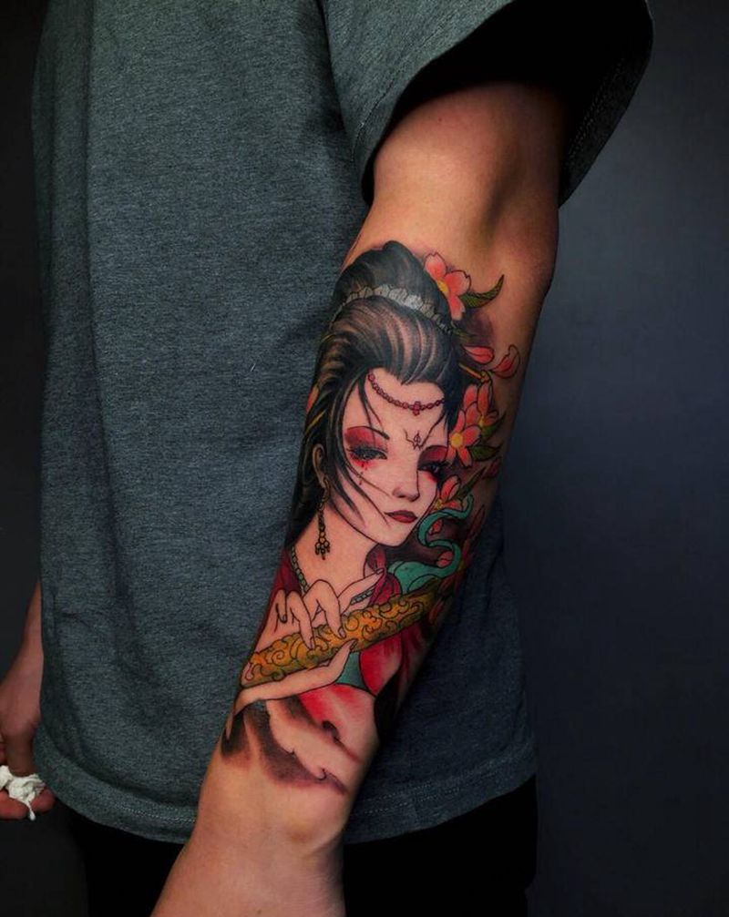 艺伎纹身图片_手部新传统艺伎纹身图案