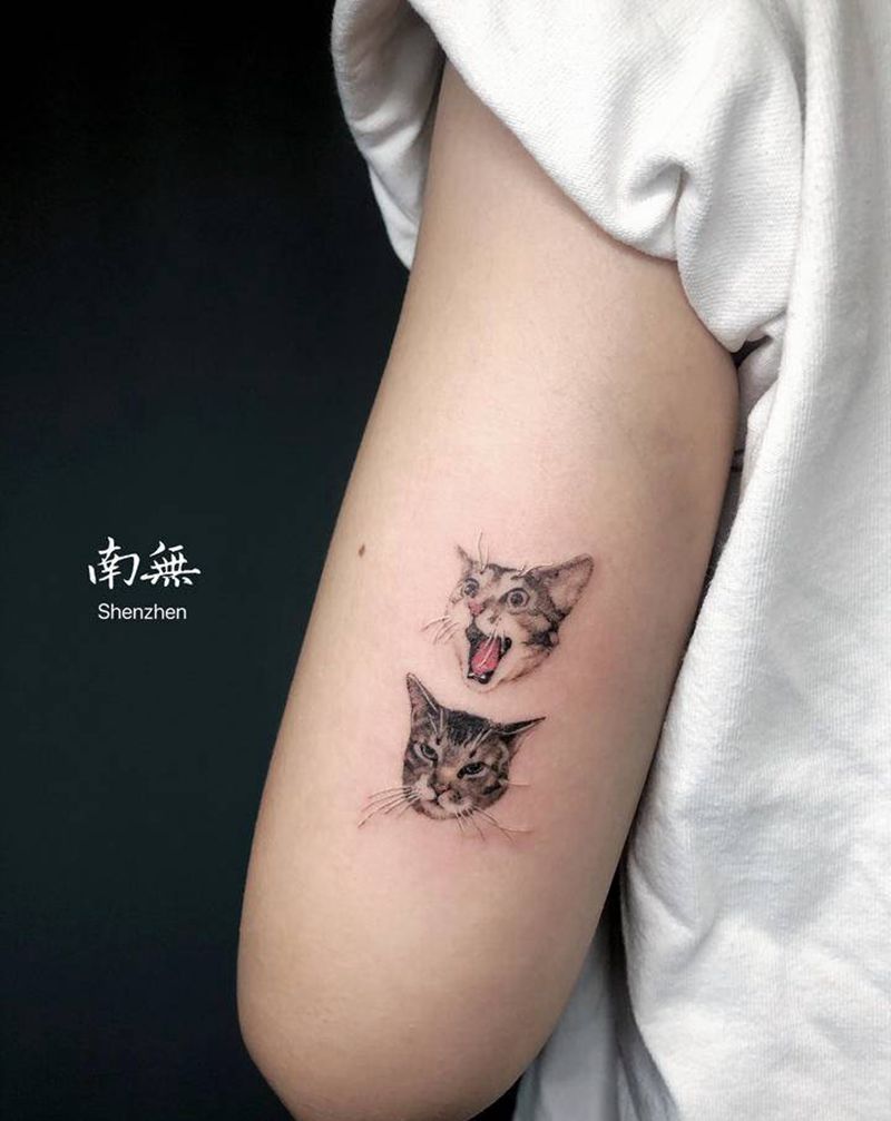 客人家的猫纹身图片_手臂欧美写实纹身图案