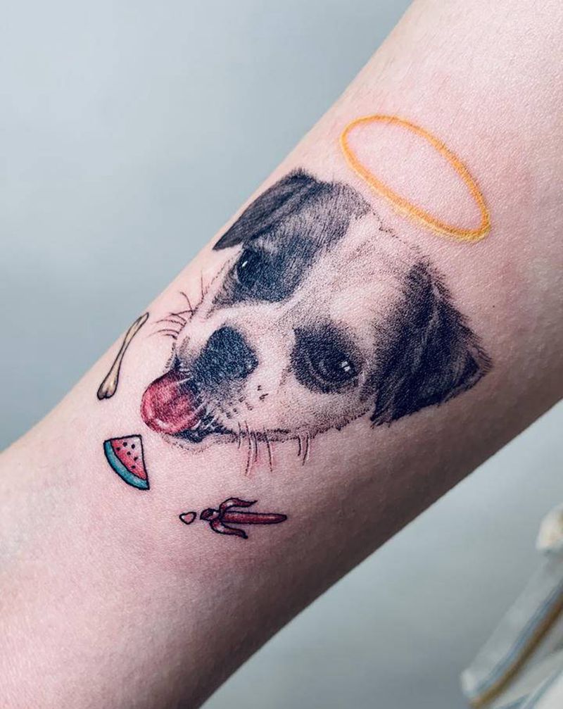 客人家的狗纹身图片_手臂欧美写实纹身图案