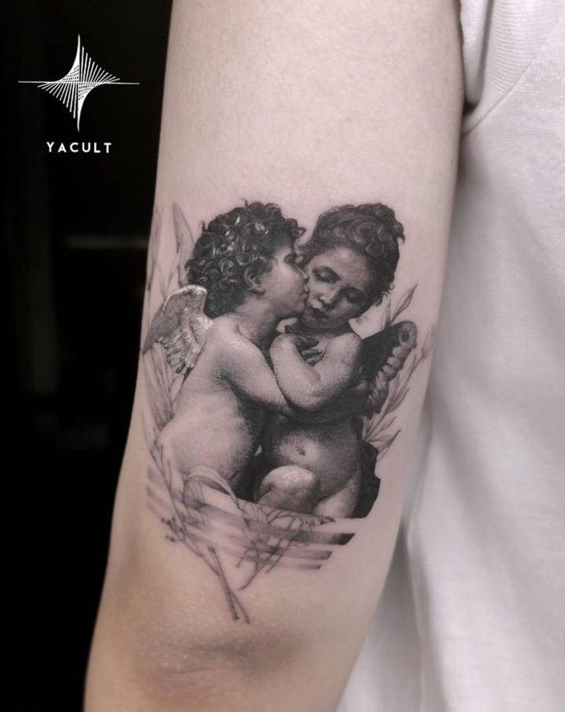 天使纹身图片_手臂欧美写实纹身图案