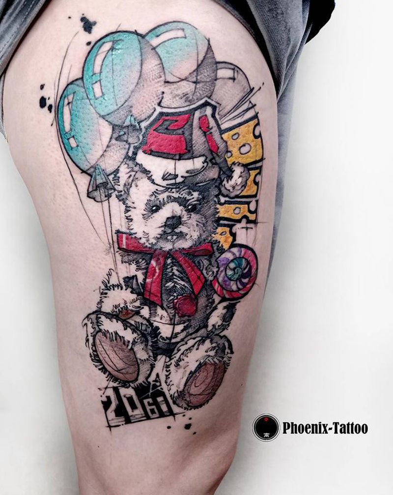 小熊 | 未完纹身图片_腿部手绘纹身图案