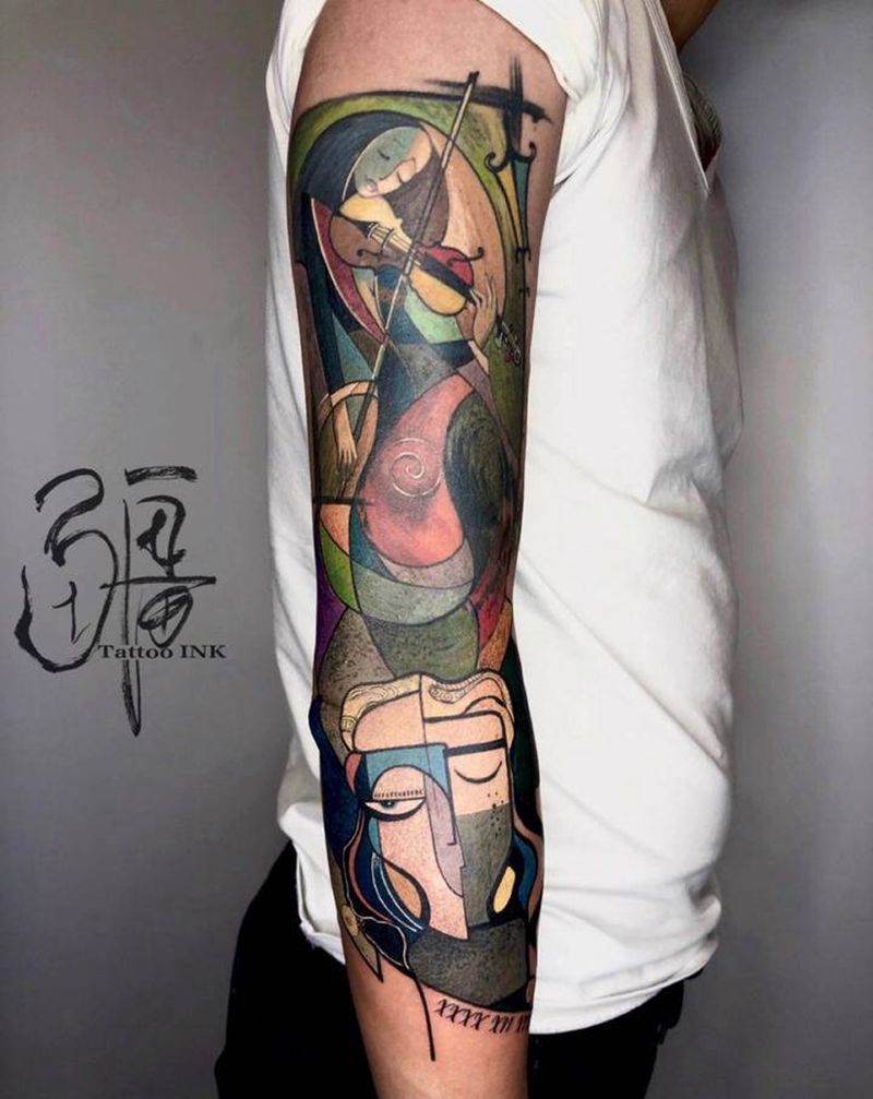 抽象纹身图片_手臂手部油画纹身图案