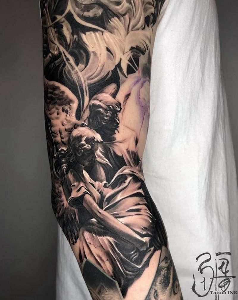 雕塑2纹身图片_手臂手部欧美写实纹身图案