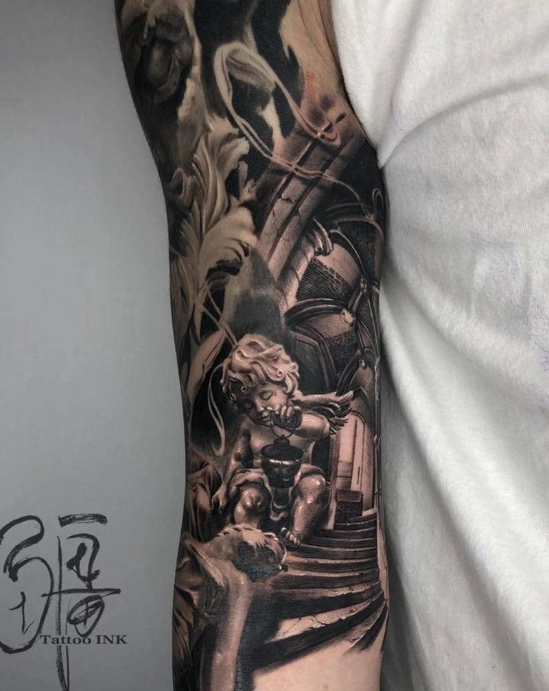 雕塑3纹身图片_手臂手部欧美写实纹身图案