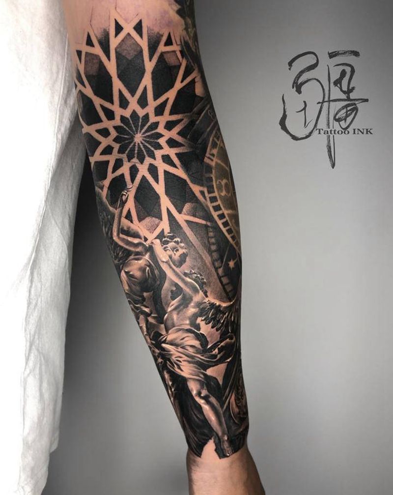 雕塑4纹身图片_手臂手部欧美写实纹身图案