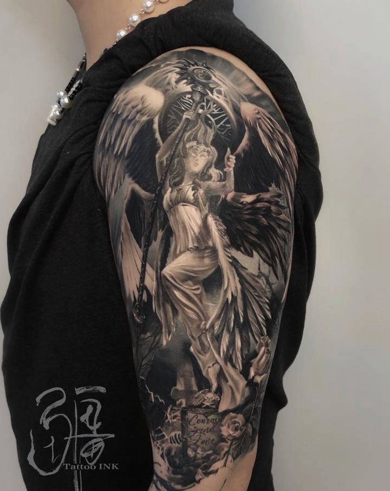 加百列天使纹身图片_手臂手部欧美写实神话天使纹身图案