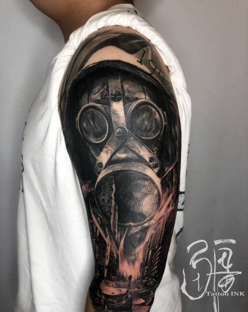 生化纹身图片_手臂欧美写实纹身图案