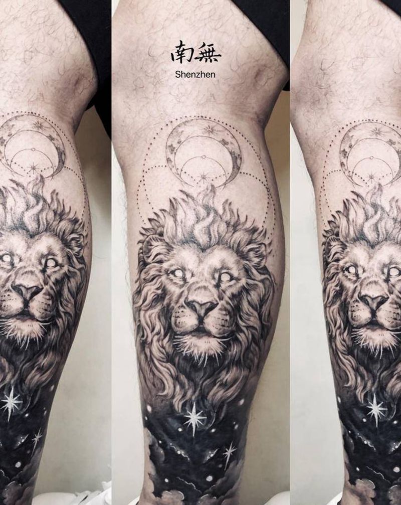 遮盖作品纹身图片_腿部欧美写实纹身图案