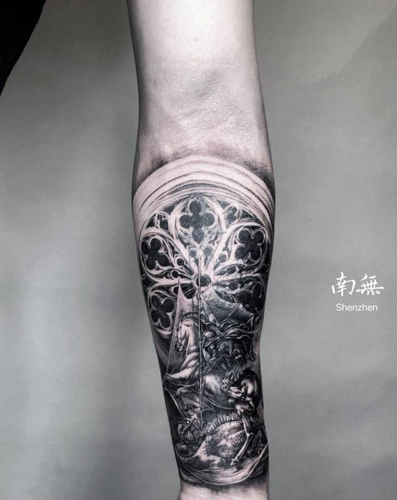 屠龙的圣骑士纹身图片_手臂欧美写实纹身图案