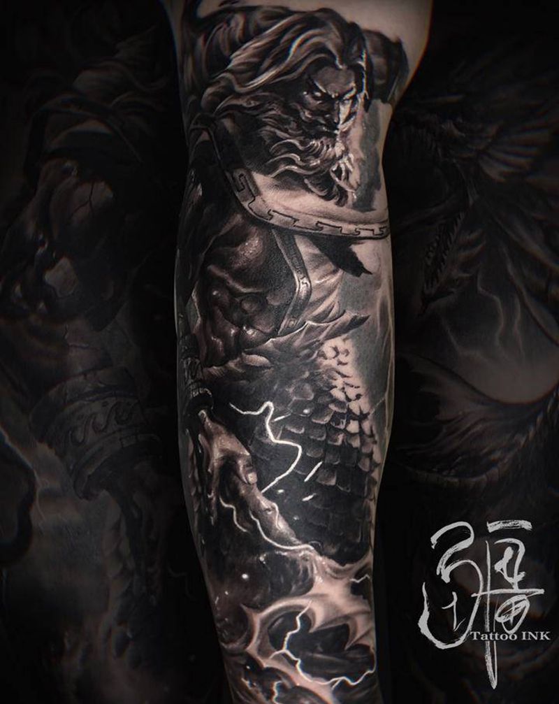 海王2纹身图片_手臂手部欧美写实海王神话纹身图案