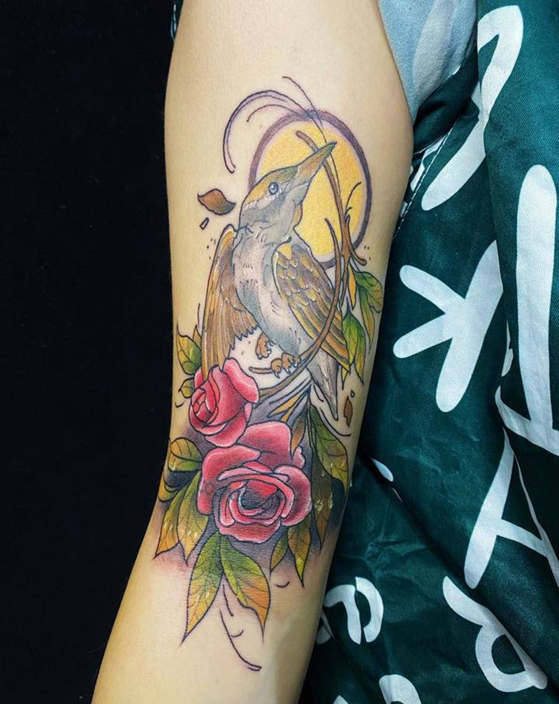 花鸟遮盖纹身图片_手臂纹身图案
