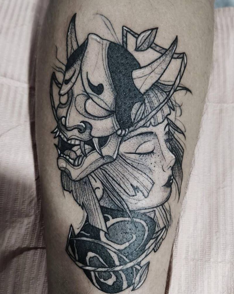 暗黑般若纹身图片_腿部纹身图案