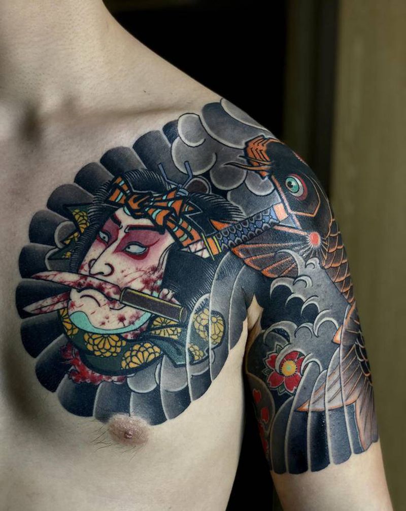 日式半甲纹身图片_手臂手部老传统纹身图案