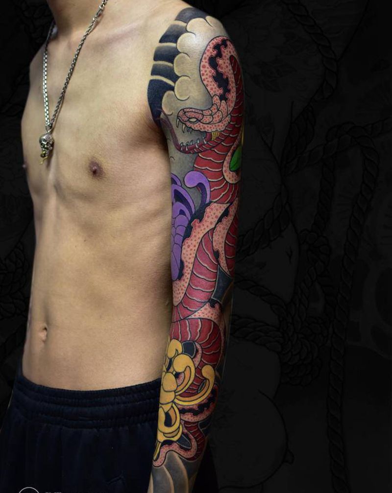 By彫泰纹身图片_手臂老传统纹身图案