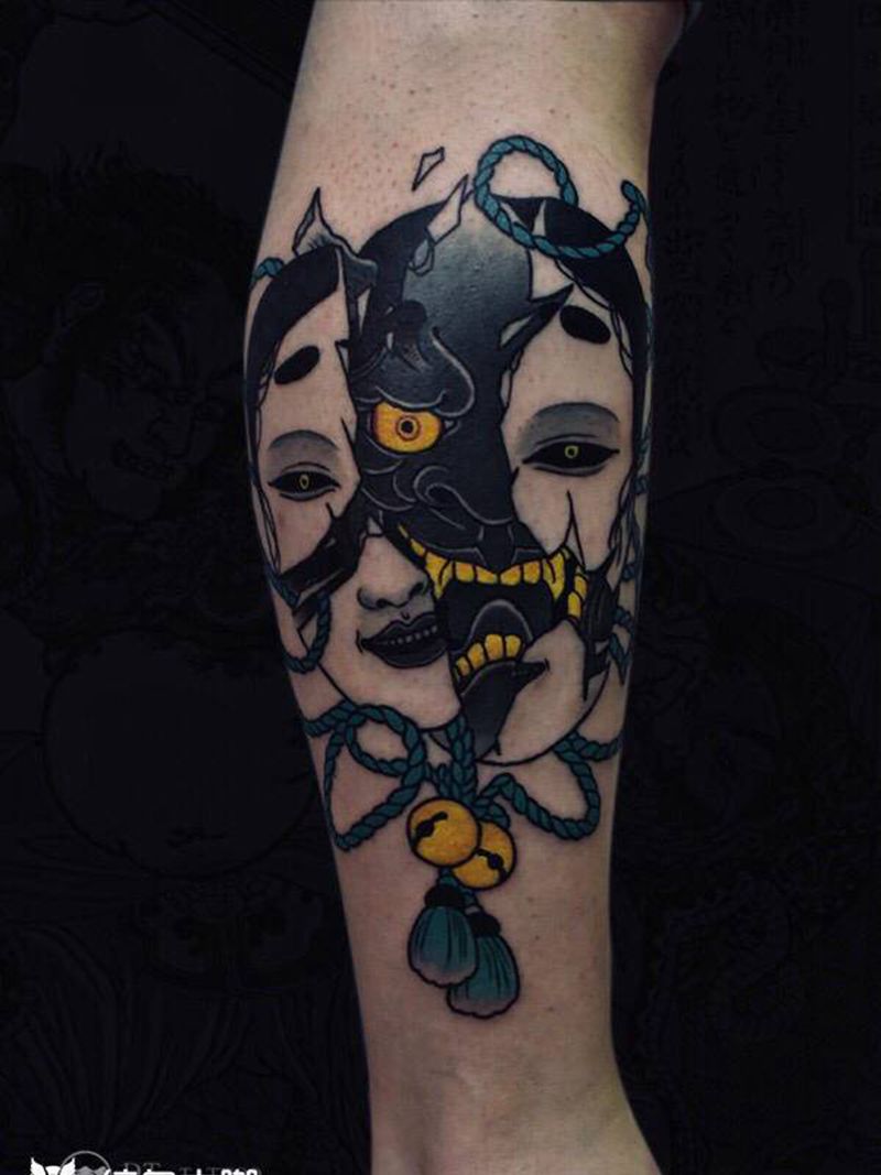 般若➕小面-作品纹身图片_老传统纹身图案