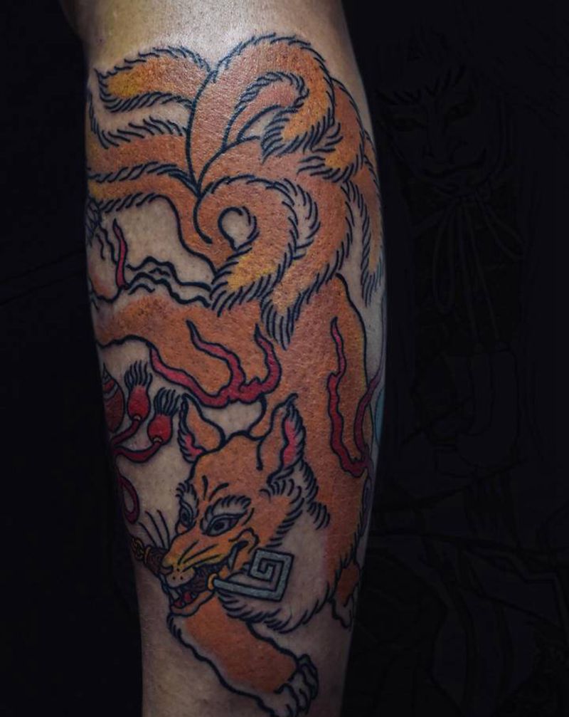 九尾狐-作品纹身图片_手臂老传统纹身图案