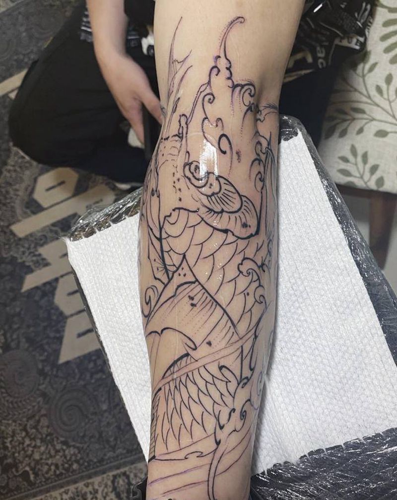 鲤鱼打挺纹身图片_手臂新传统纹身图案